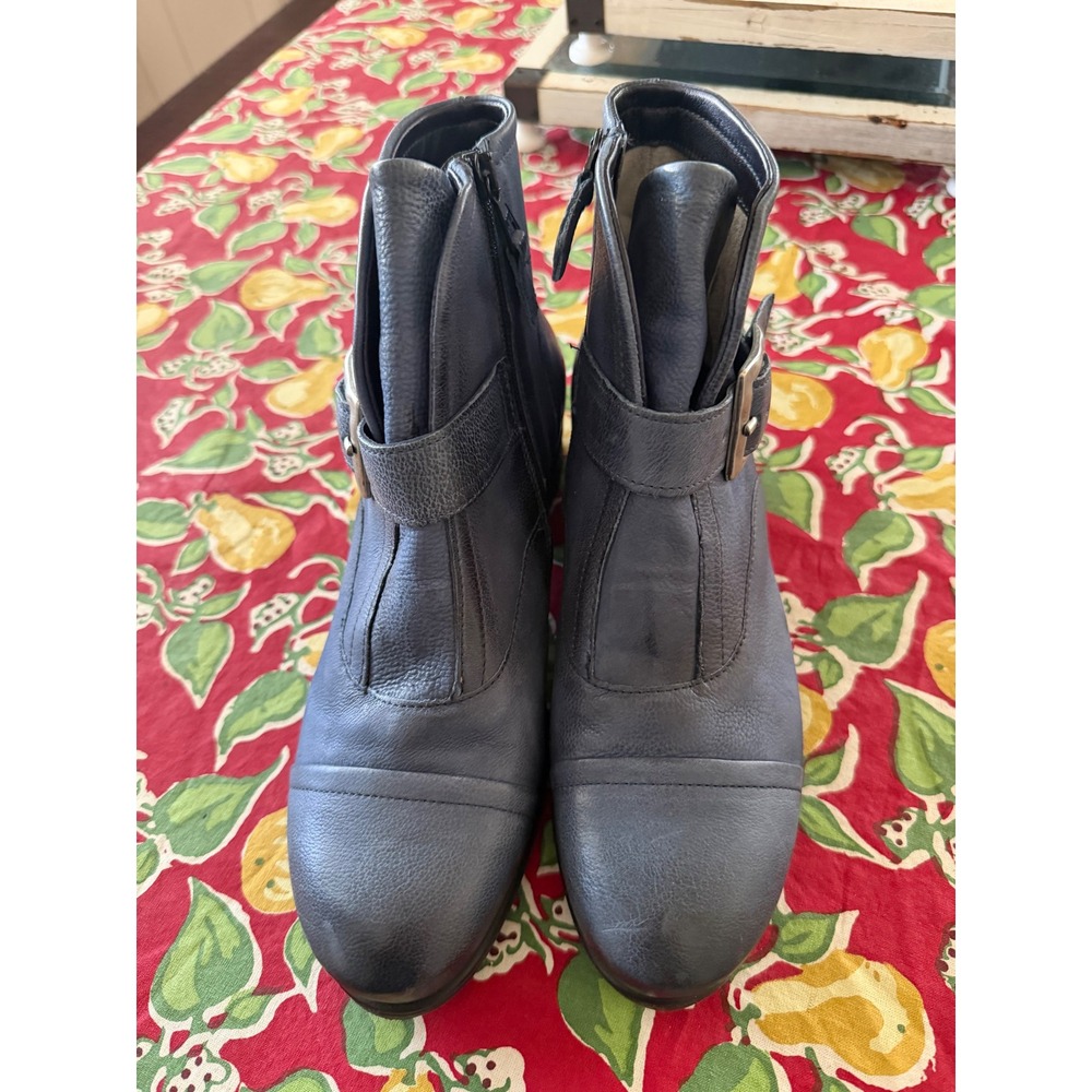 Miz Mooz Siggy Wide Navy Blue Leather Buckle Ankle Boots Size 40